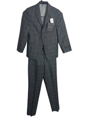 John Varvatos USA Boys 2-Pc Suit 8R 100% Wool BBENSON Light Brown Plaid NWT